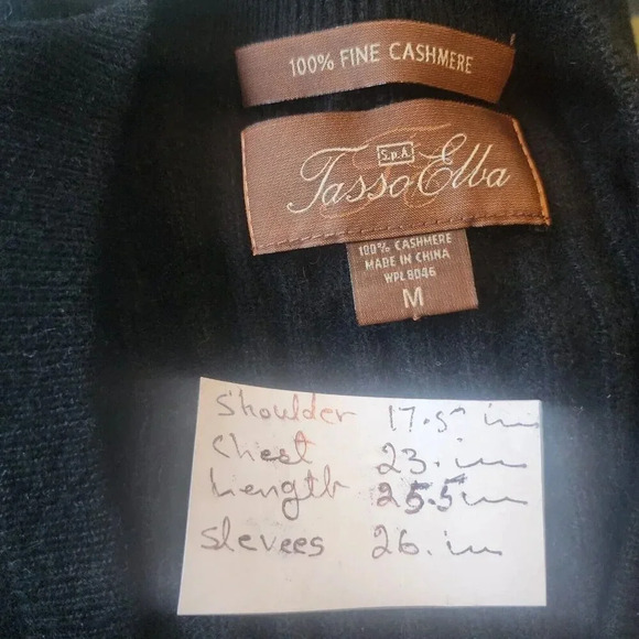 Tasso Elba 100% Cashmere Sweater Black V-Neck Long Sleeve Pullover Size Medium - Picture 8 of 13